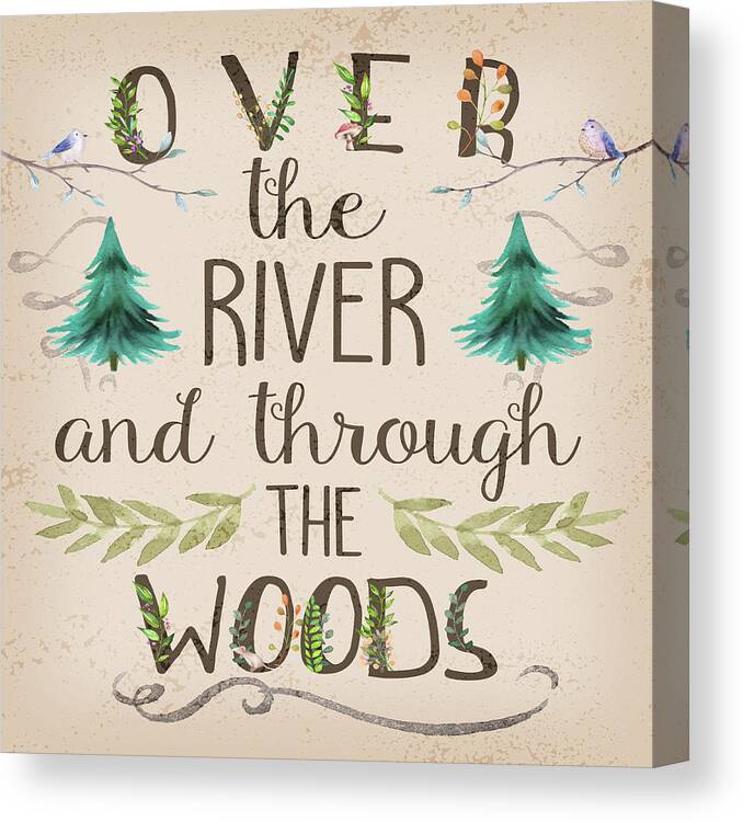 Over The River And Through The Woods Canvas Print featuring the digital art Over The River And Through The Woods Woodland Art #1 by Pink Forest Cafe