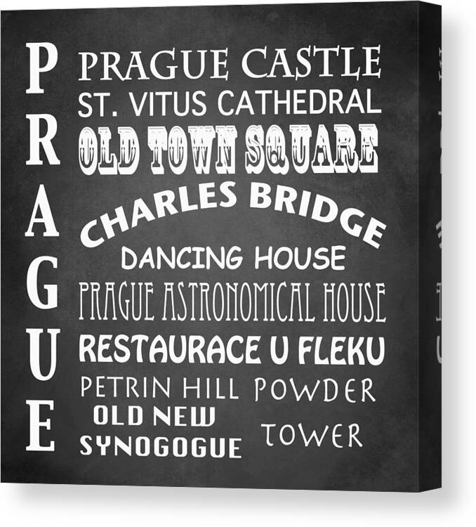 Prague Czech Republic Canvas Print featuring the digital art Prague Famous Landmarks #1 by Patricia Lintner