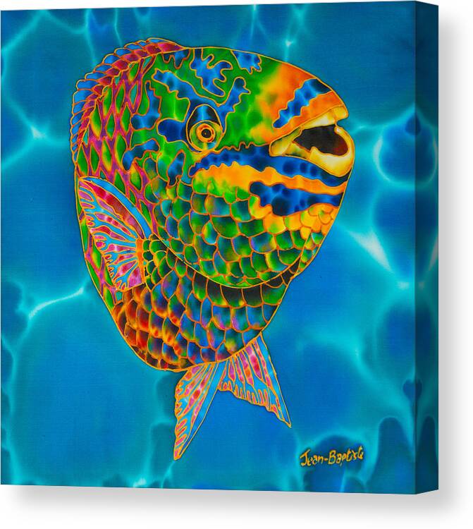 Diving Canvas Print featuring the painting Queen Parrotfish by Daniel Jean-Baptiste