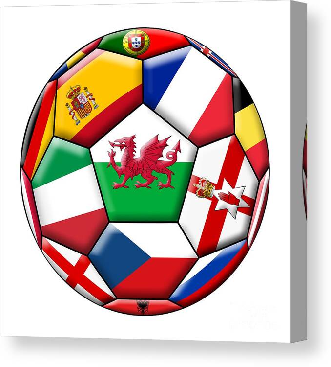 Europe Canvas Print featuring the digital art Soccer ball with flag of Wales in the center #1 by Michal Boubin