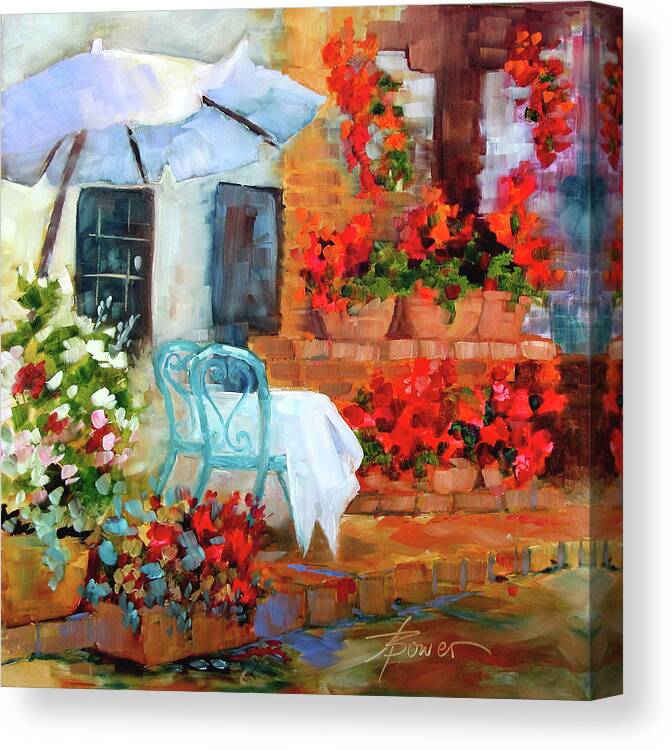 Tuscan Cafe Canvas Print featuring the painting Sunny With A Light Breeze by Adele Bower