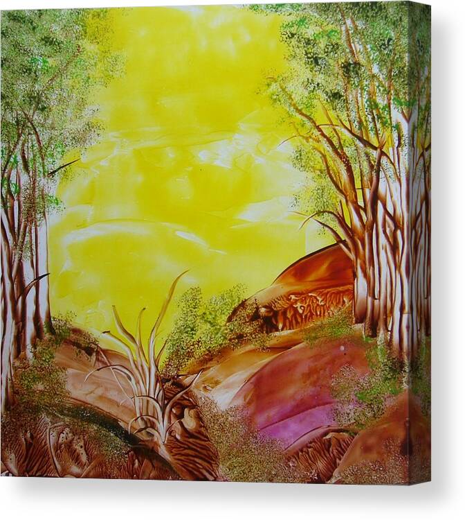 Encaustic Canvas Print featuring the painting The wood #1 by Marketa Cejkova