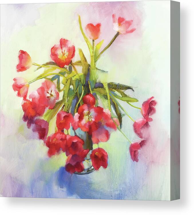Floral Canvas Print featuring the painting Tulip Fling by Cathy Locke