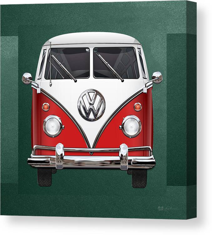 'volkswagen Type 2' Collection By Serge Averbukh Canvas Print featuring the photograph Volkswagen Type 2 - Red and White Volkswagen T 1 Samba Bus over Green Canvas by Serge Averbukh
