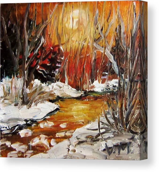 Landscape Canvas Print featuring the painting Winter #1 by Vesna Martinjak
