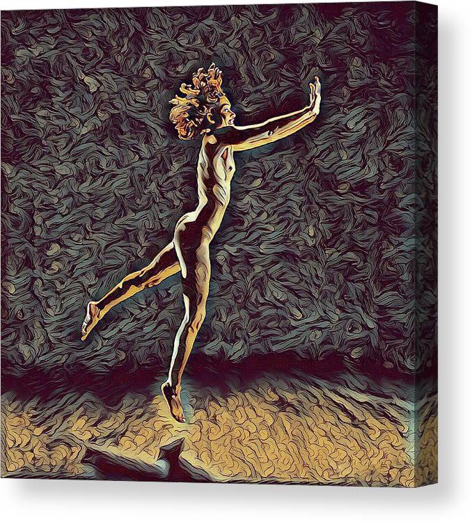 Jump Canvas Print featuring the digital art 1302s-ZAK Naked Dancers Leap Nudes in the style of Antonio Bravo by Chris Maher
