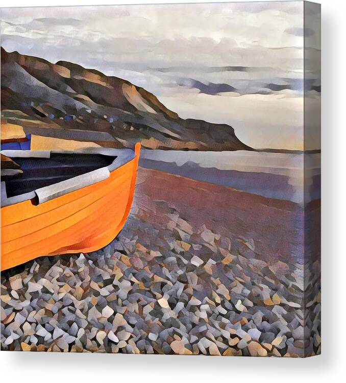  Chesil Beach Boats Sea Ocean Cliffs Water Pebbles Canvas Print featuring the photograph Chesil Beach #3 by David Matthews