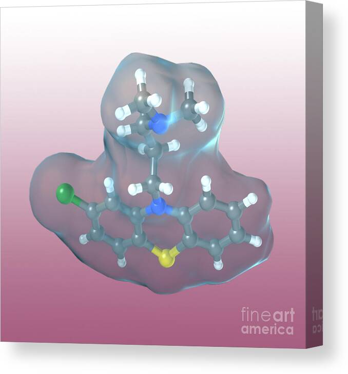 Chlorpromazine Canvas Print featuring the photograph Chlorpromazine, Molecular Model #2 by Spencer Sutton