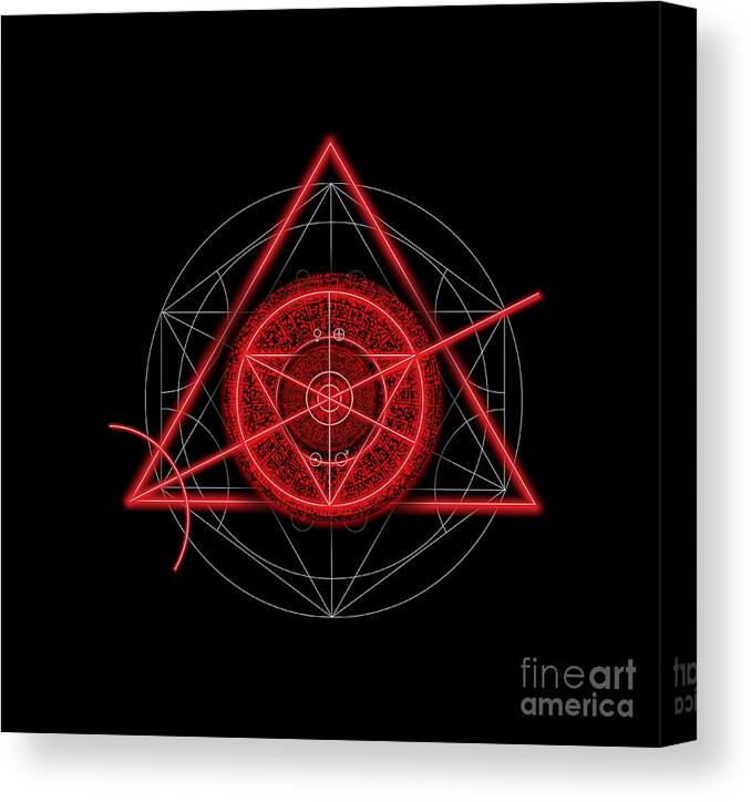 Occult Canvas Print featuring the digital art Occult Magick Symbol on Red by Pierre Blanchard #2 by Esoterica Art Agency