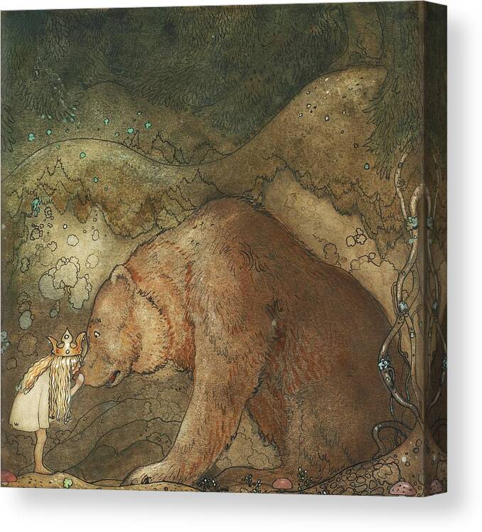 John Bauer Canvas Print featuring the painting Poor Little Bear by John Bauer