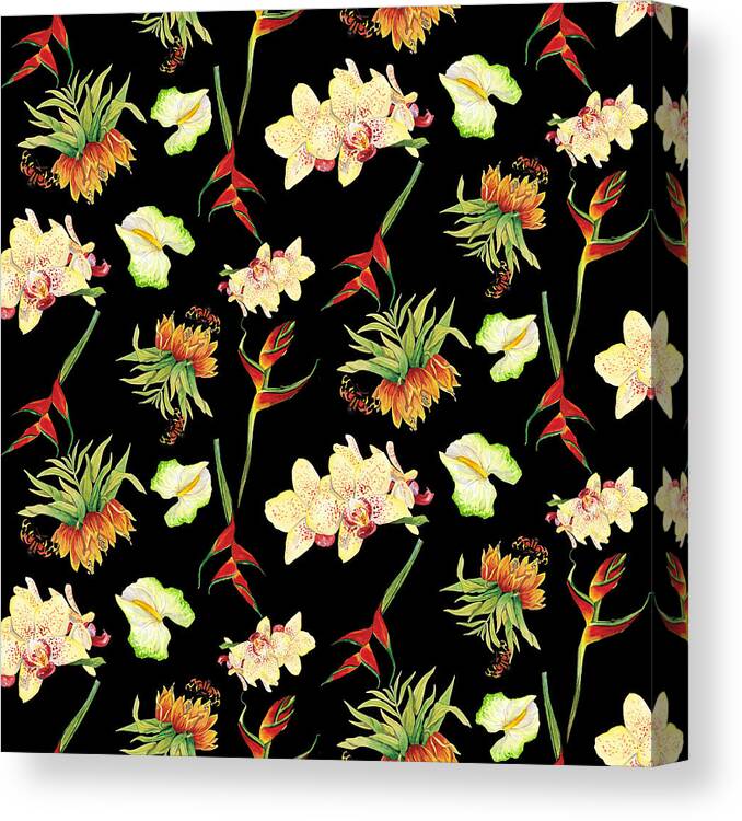 Orchid Canvas Print featuring the painting Tropical Island Floral Half Drop Pattern #3 by Audrey Jeanne Roberts