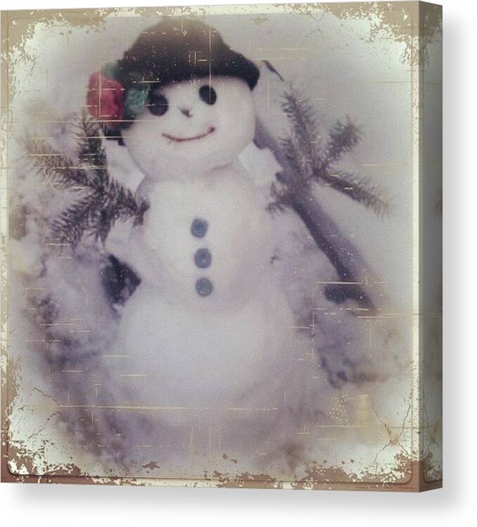  Canvas Print featuring the photograph 2011 Snowman Made By Me With Some Edits by Lisa Schmid