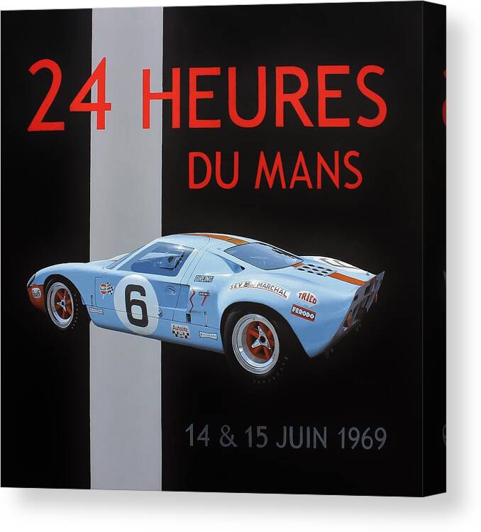 Gt40 Canvas Print featuring the painting 24 Hours of Le Mans by Henry Balzer