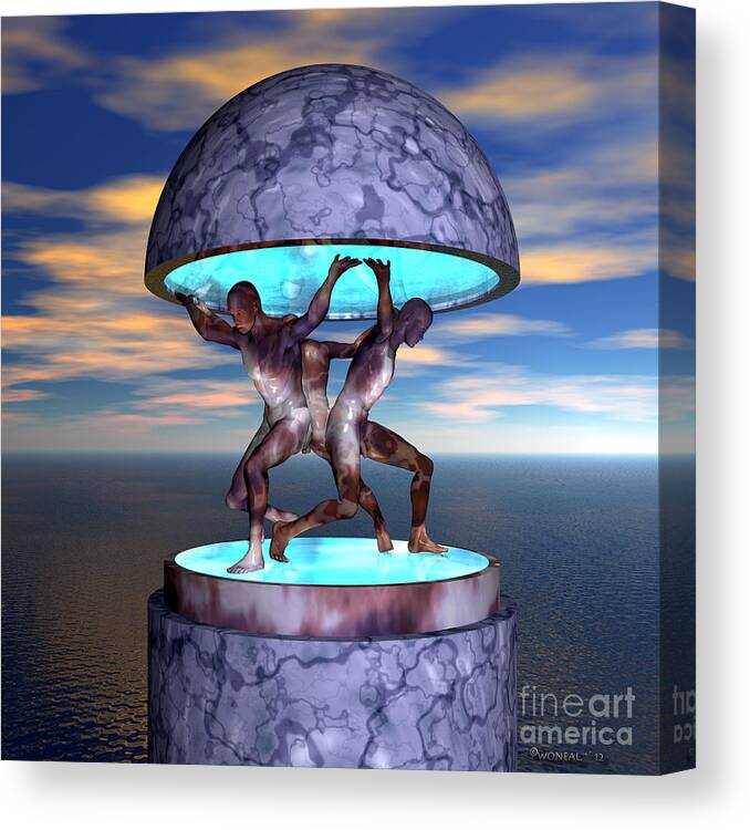Fantasy Canvas Print featuring the digital art 3 Atlases Monument by Walter Neal
