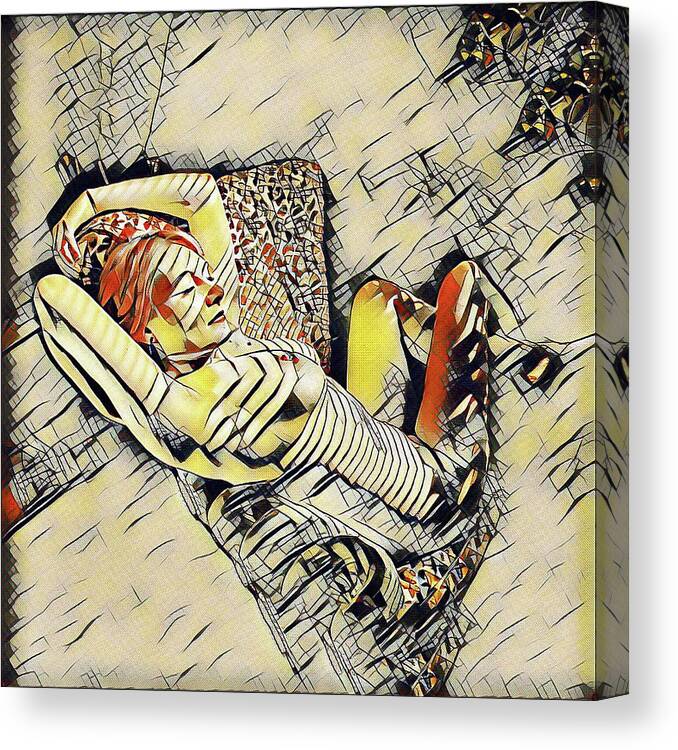 Nude By Window Canvas Print featuring the digital art 4248s-JG Zebra Striped Woman in Armchair by Window Erotica in the Style of Kandinsky by Chris Maher