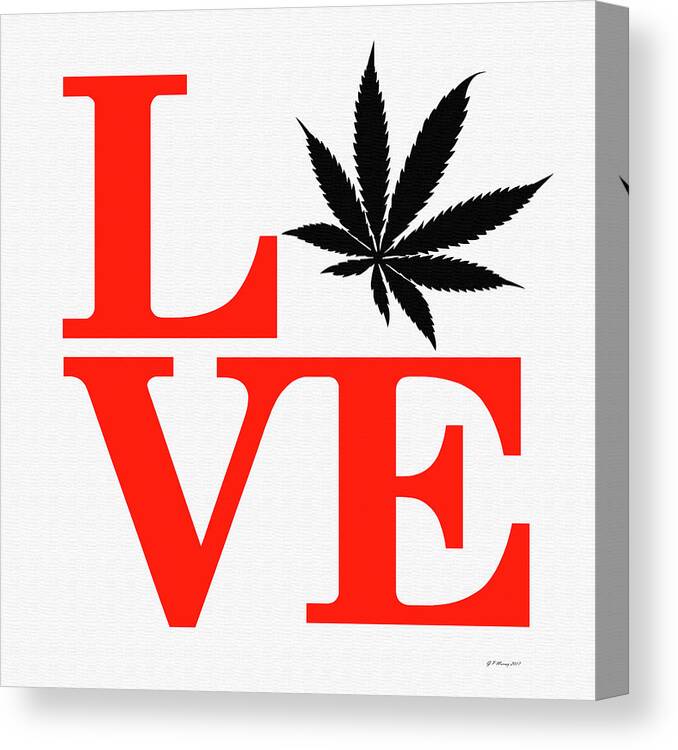Marijuana Canvas Print featuring the digital art Marijuana Leaf Love Sign #50 by Gregory Murray