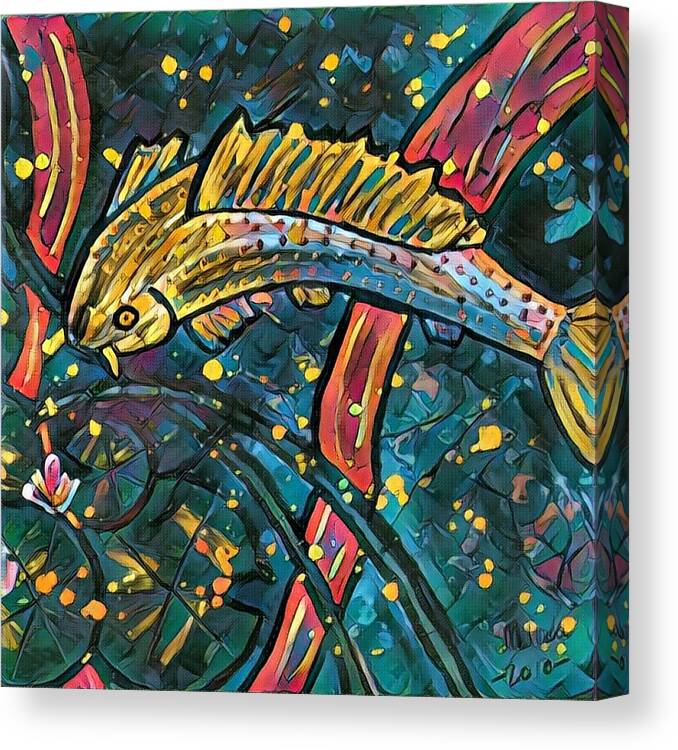  Canvas Print featuring the digital art Koi Fish #60 by M Sullivan Image and Design