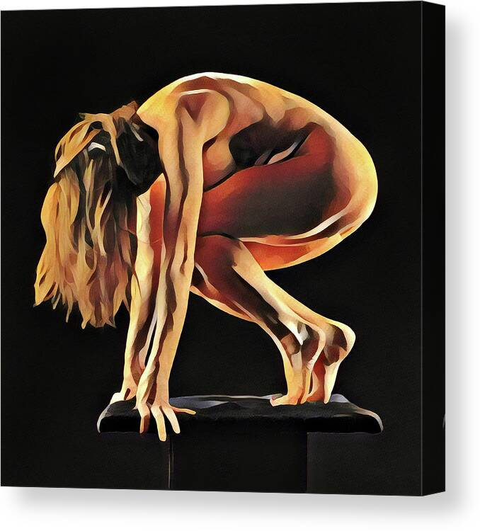 Watercolor Canvas Print featuring the digital art 7188s-AMG Nude Watercolor of Sensual Mature Woman by Chris Maher