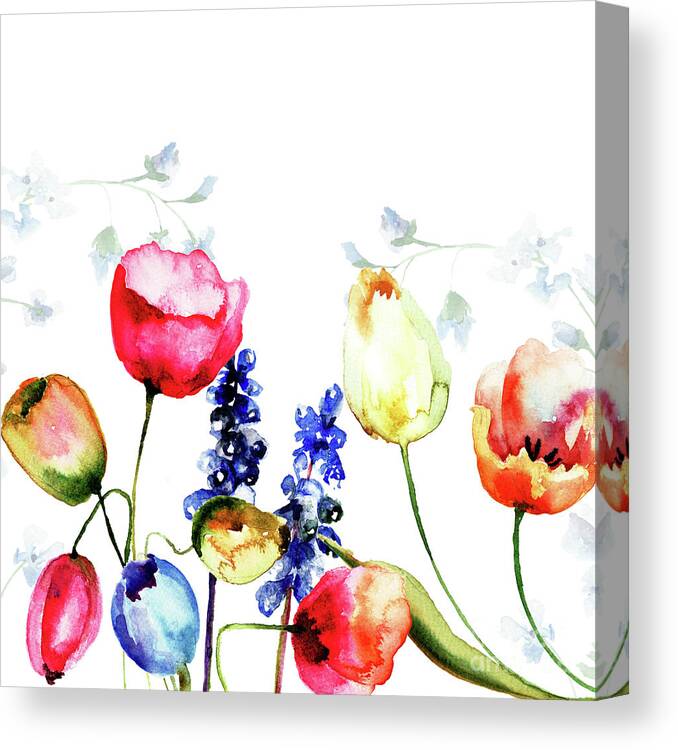 Art Canvas Print featuring the painting Tulips flowers #8 by Regina Jershova