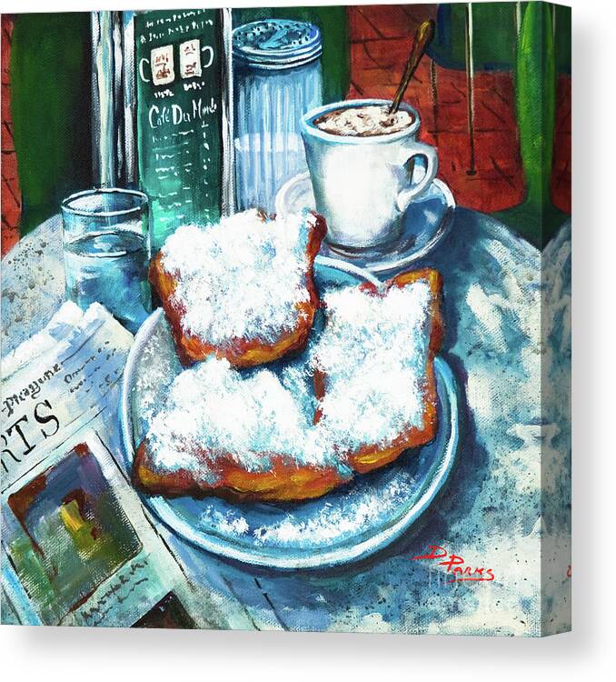 New Orleans Food Canvas Print featuring the painting A Beignet Morning by Dianne Parks