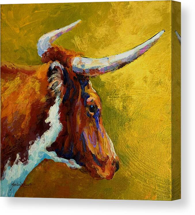 Western Canvas Print featuring the painting A Couple Of Pointers - Longhorn Steer by Marion Rose