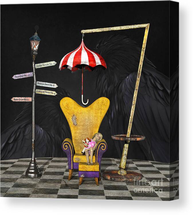 Alice Canvas Print featuring the digital art A Curious Bus Stop by Barbara Milton