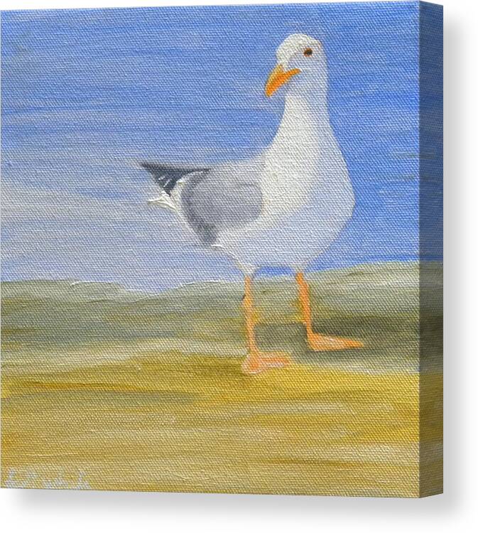 Bird Seagull Ocean Beach Canvas Print featuring the painting A Day At The Beach by Scott W White