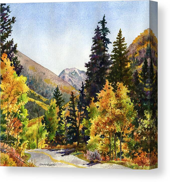 Colorado Fall Scene Painting Canvas Print featuring the painting A Drive In the Mountains by Anne Gifford