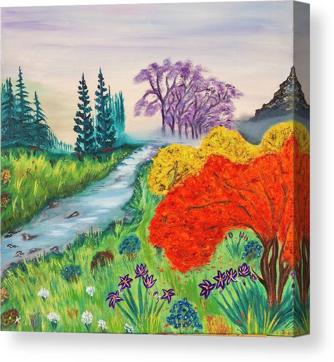 Tree Canvas Print featuring the painting Forest of Colors by Neslihan Ergul Colley