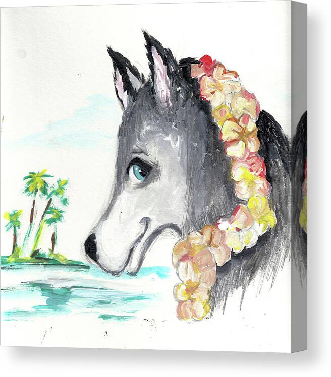 Husky Canvas Print featuring the painting A Husky in Paradise by Karen Ferrand Carroll