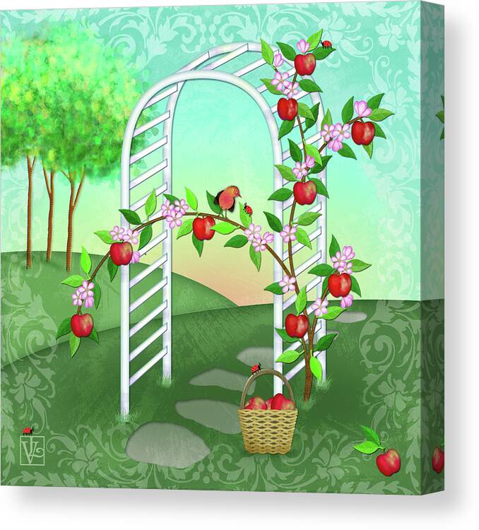 Letter A Canvas Print featuring the digital art A is for Arbor and Apples by Valerie Drake Lesiak