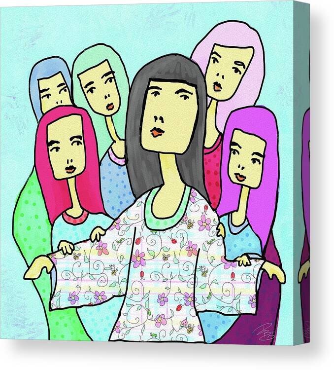 Mother Canvas Print featuring the digital art A mother and 5 daughters by Debra Baldwin