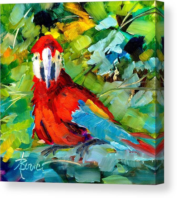 Parrots Canvas Print featuring the painting Papagalos by Adele Bower