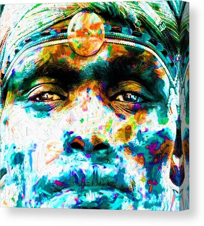 Blue Canvas Print featuring the photograph A Tribesman In Dress From Africa by David Haskett II