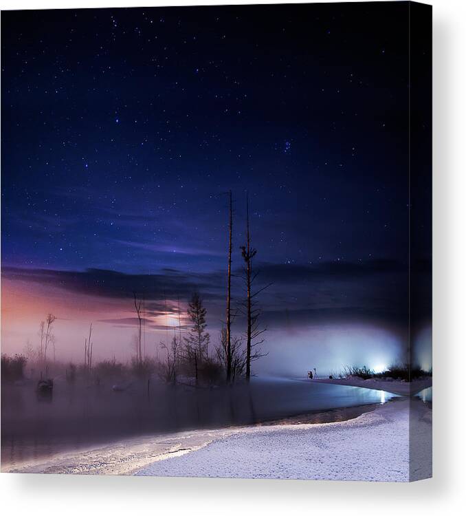Stars Canvas Print featuring the photograph A Winter Night by Shu-guang Yang