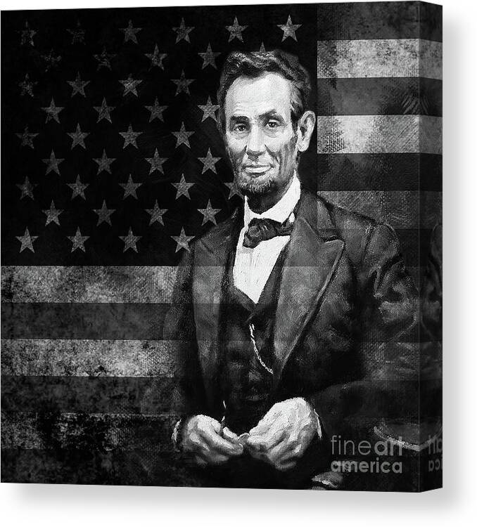 American Canvas Print featuring the painting Abraham Lincoln with American Flag by Gull G