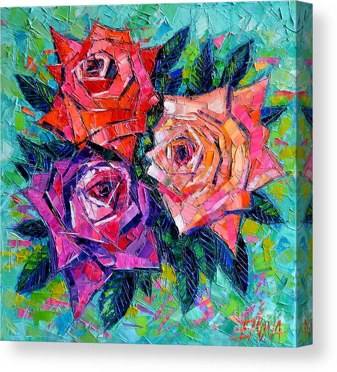 Abstract Bouquet Of Roses Canvas Print featuring the painting Abstract Bouquet Of Roses by Mona Edulesco