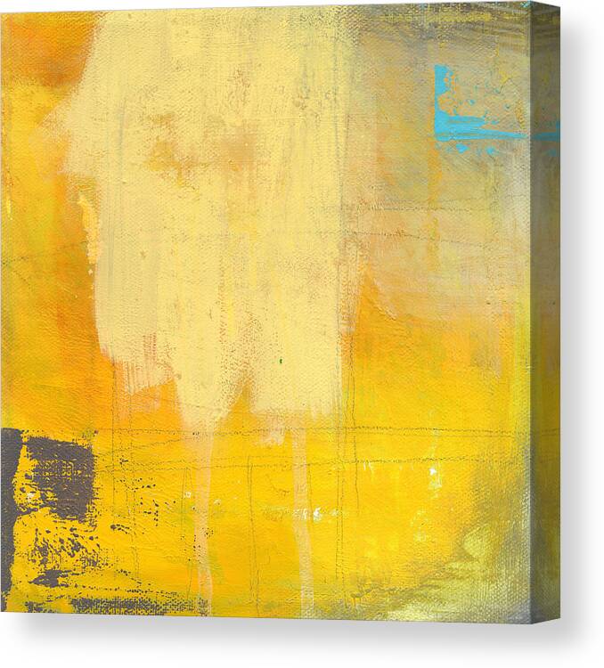 Abstract Painting Yellow Grey Gray Blue White abstract Painting Sun Afternoon Urban Loft urban Loft Lines Warm abstract Art By Linda Woods Square coffee House Style Hotel Office Lobby Healthcare Bedroom Living Room Entrance Canvas Print featuring the painting Afternoon Sun -Large by Linda Woods