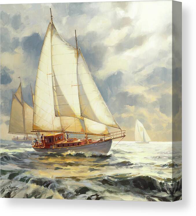 Sailboat Canvas Print featuring the painting Ahead of the Storm by Steve Henderson
