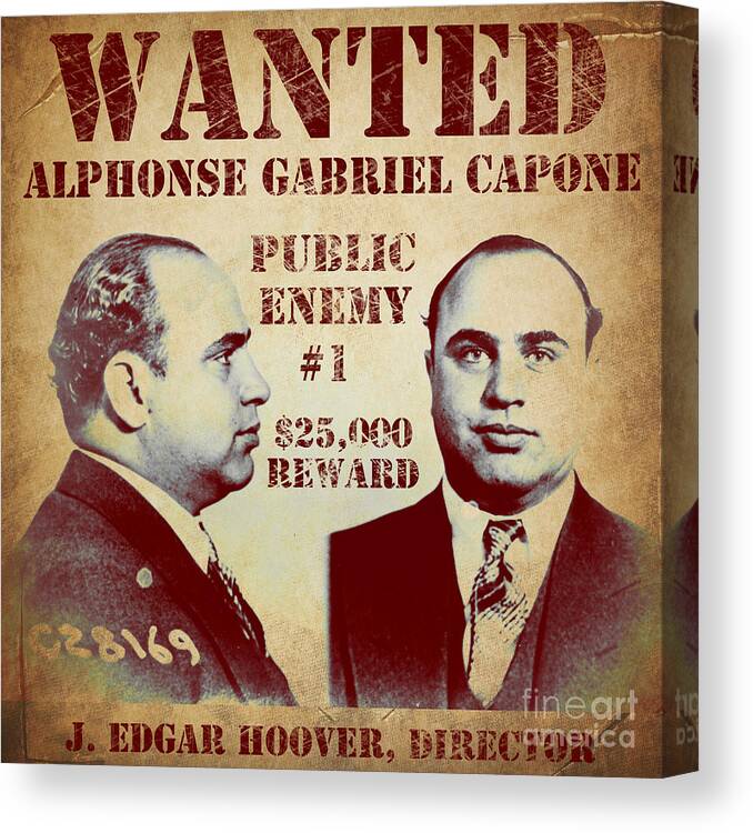 Public Enemy Canvas Print featuring the painting Al Capone Most Wanted Poster by Mindy Sommers