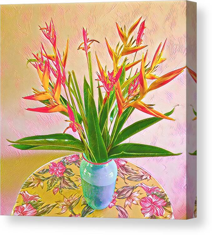 #alohabouquetoftheday #halyconia #birds #pink Canvas Print featuring the photograph Aloha Bouquet of the Day Halyconia and Birds in Pink by Joalene Young