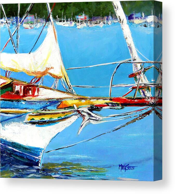 Boats Canvas Print featuring the painting Anchored by Marti Green