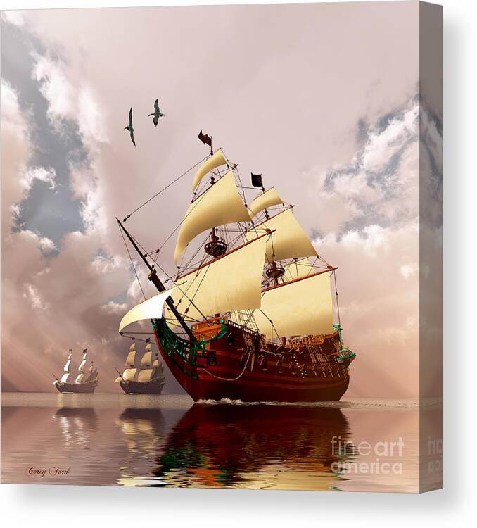 Galleon Canvas Print featuring the painting Ancient Ships by Corey Ford