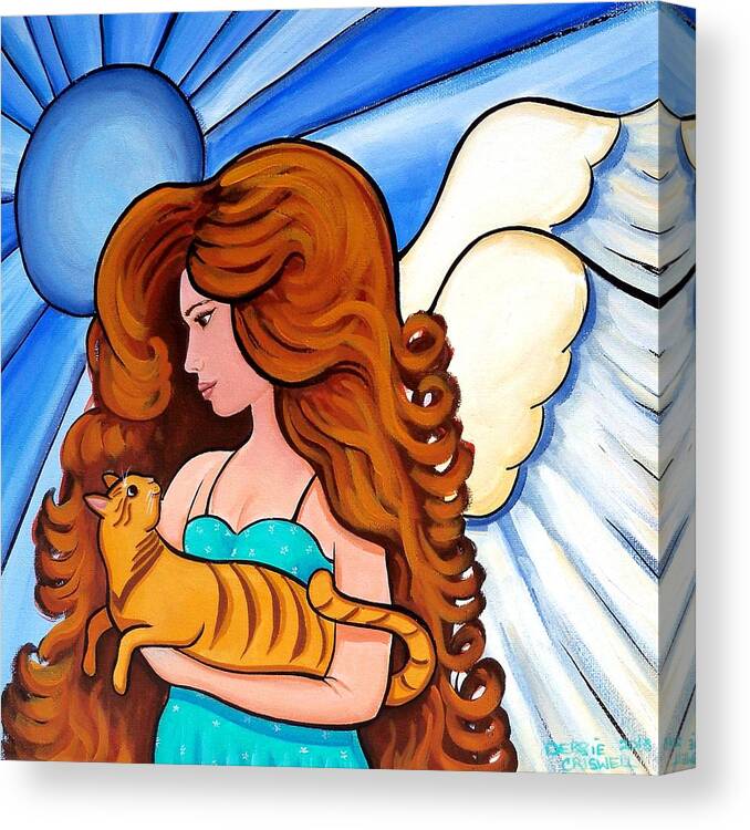 Angel Canvas Print featuring the painting Angels Arms - cat angel portrait by Debbie Criswell