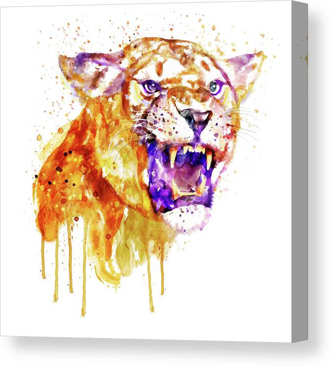 Marian Voicu Canvas Print featuring the painting Angry Lioness by Marian Voicu