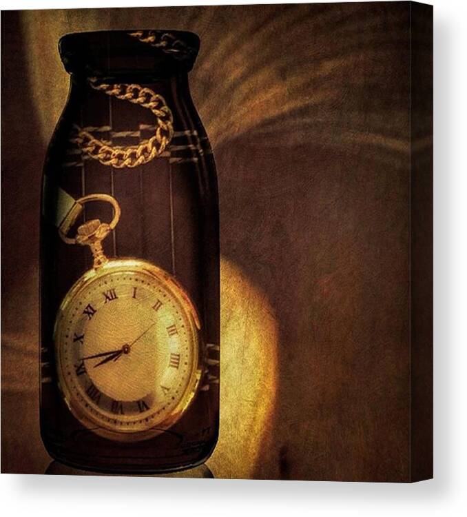 Watch Canvas Print featuring the photograph Antique Pocket Watch In A Bottle by Susan Candelario