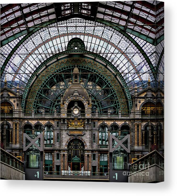Antwerp Train Station Canvas Print featuring the photograph Antwerp Train Terminal by Doug Sturgess