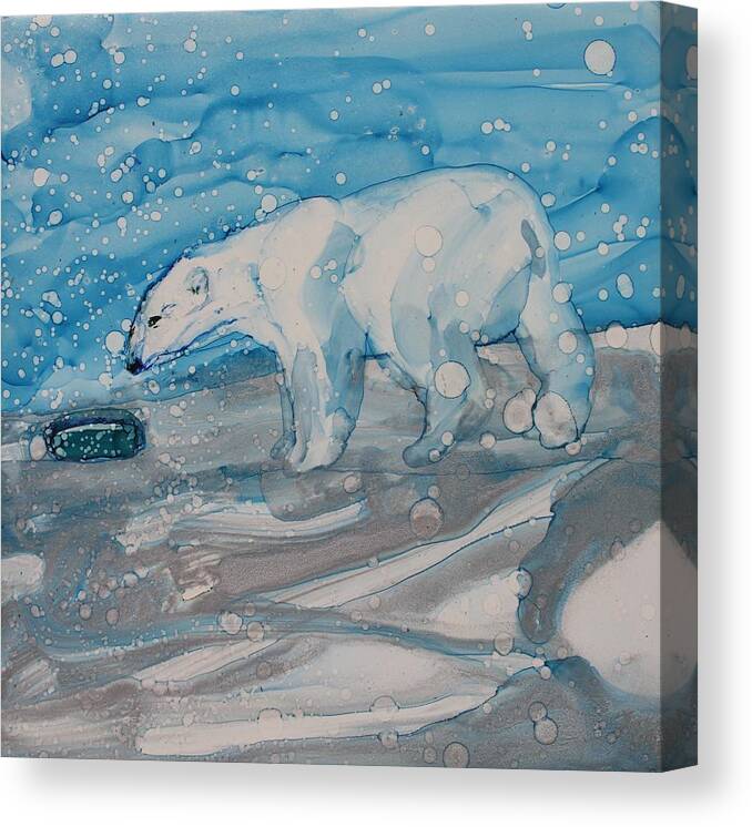 Polar Bear Canvas Print featuring the painting Anybody Home? by Ruth Kamenev