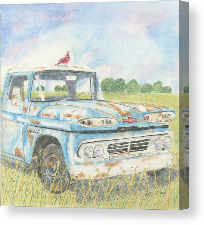 Apache Truck Canvas Print featuring the drawing Apache Out To Pasture by Arlene Crafton