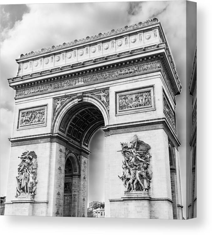 Arch Of Triumph Canvas Print featuring the photograph Arch of Triumph - Paris - Black and White by Nila Newsom